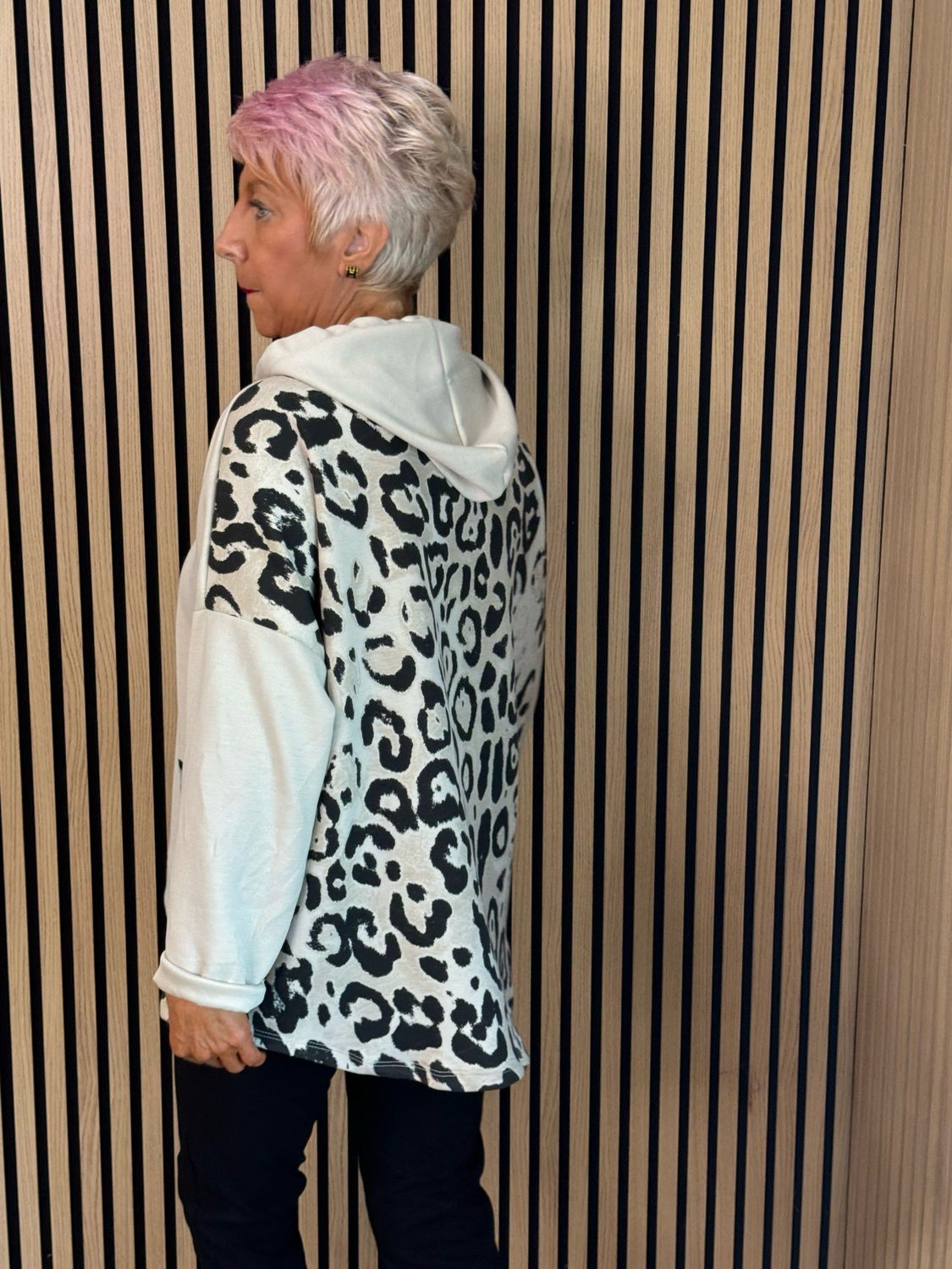 Leopard Print Layered Hoodie - Beige