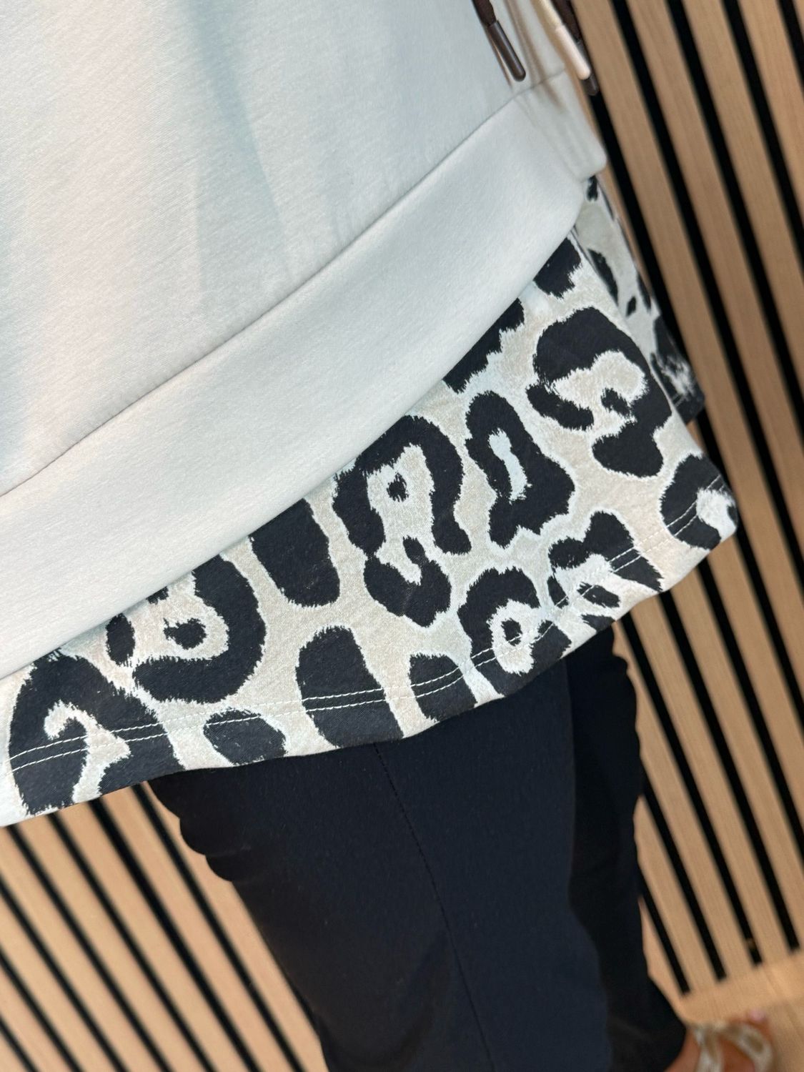 Leopard Print Layered Hoodie - Beige