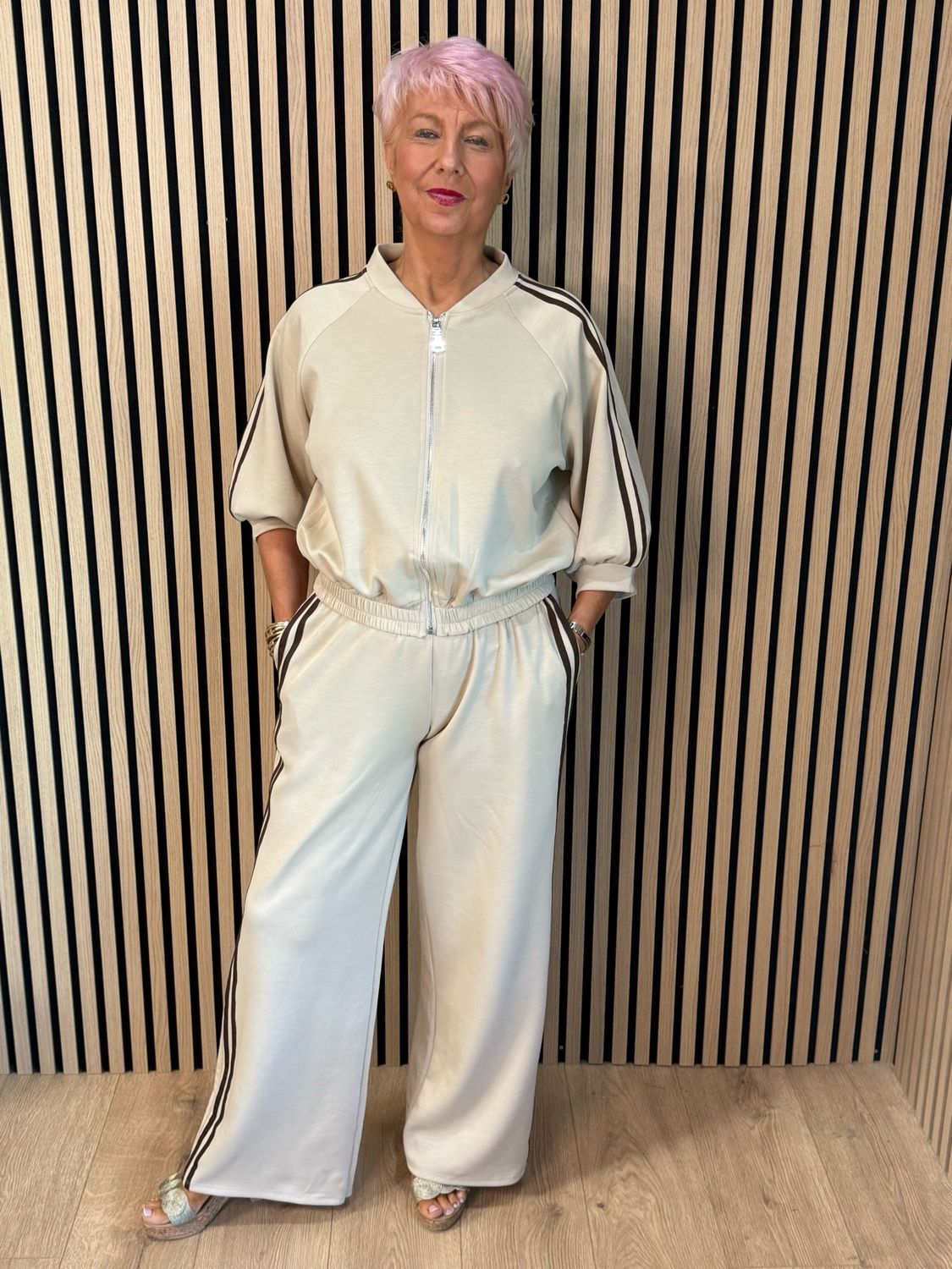 Sporty Stripe Co-Ord Set - Cream/Chocolate