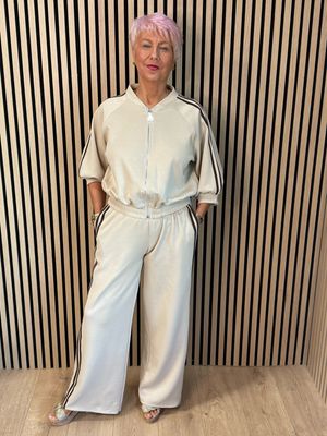 Sporty Stripe Co-Ord Set - Cream/Chocolate