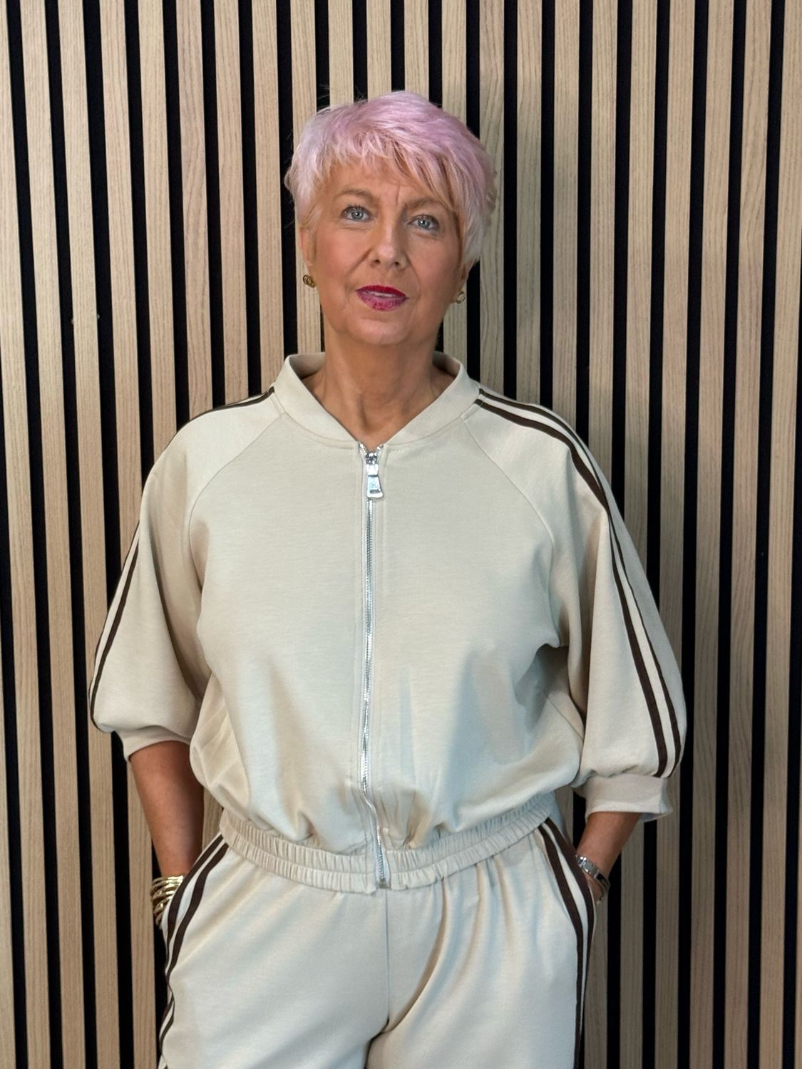 Sporty Stripe Co-Ord Set - Cream/Chocolate