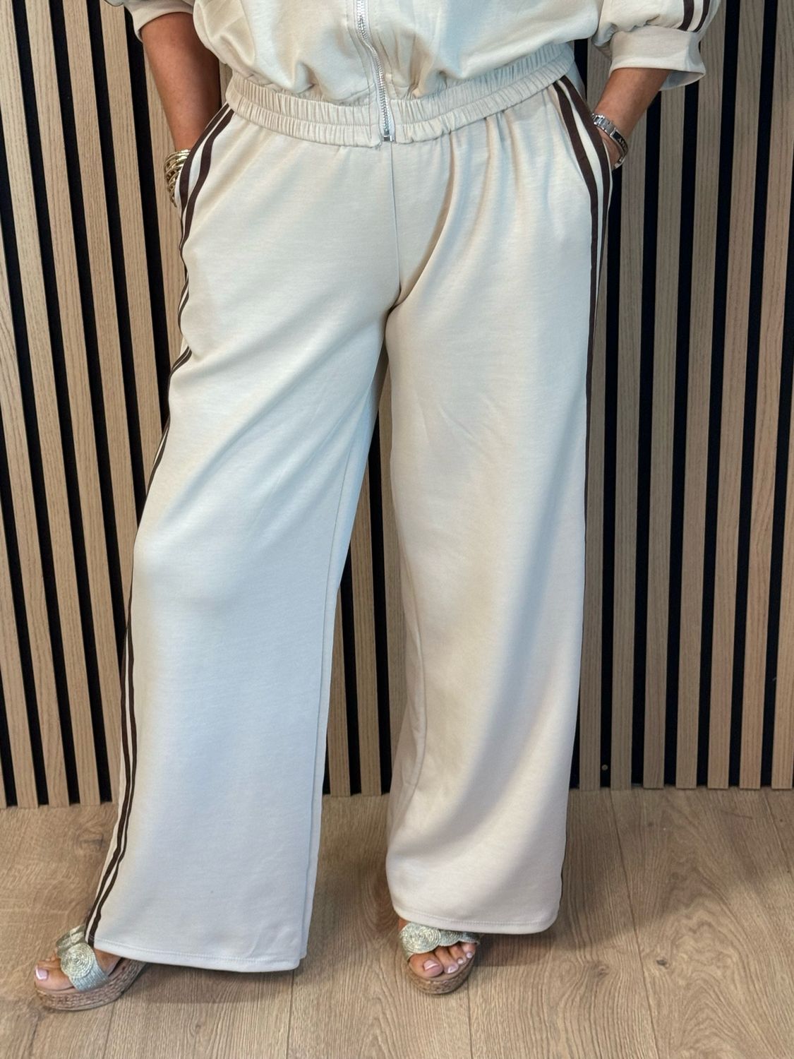 Sporty Stripe Co-Ord Set - Cream/Chocolate