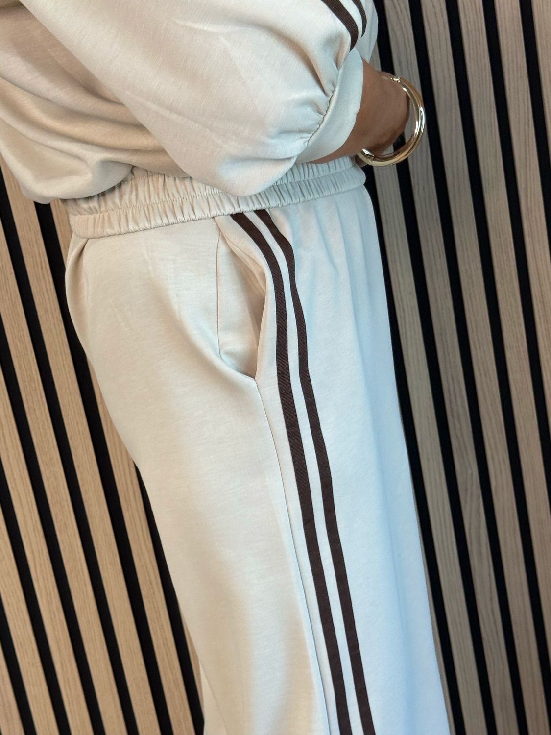 Sporty Stripe Co-Ord Set - Cream/Chocolate