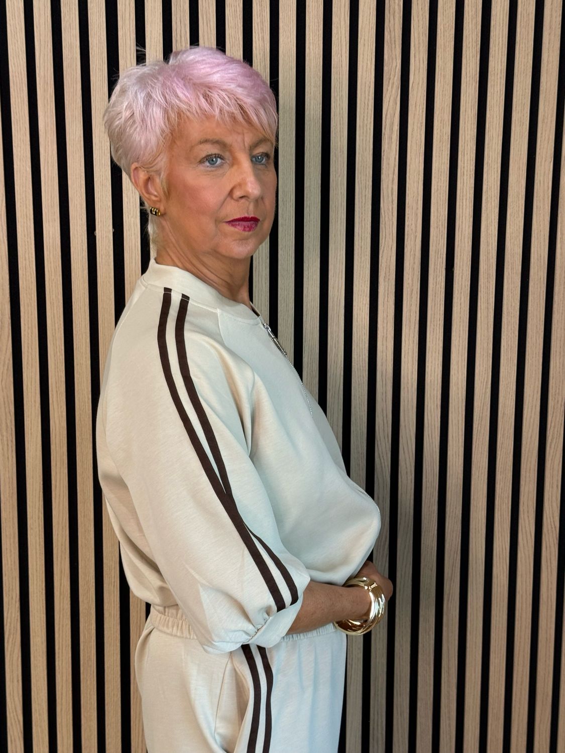 Sporty Stripe Co-Ord Set - Cream/Chocolate