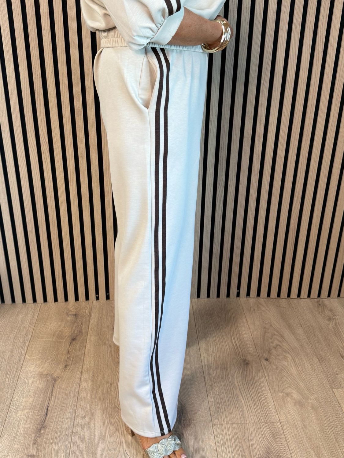 Sporty Stripe Co-Ord Set - Cream/Chocolate