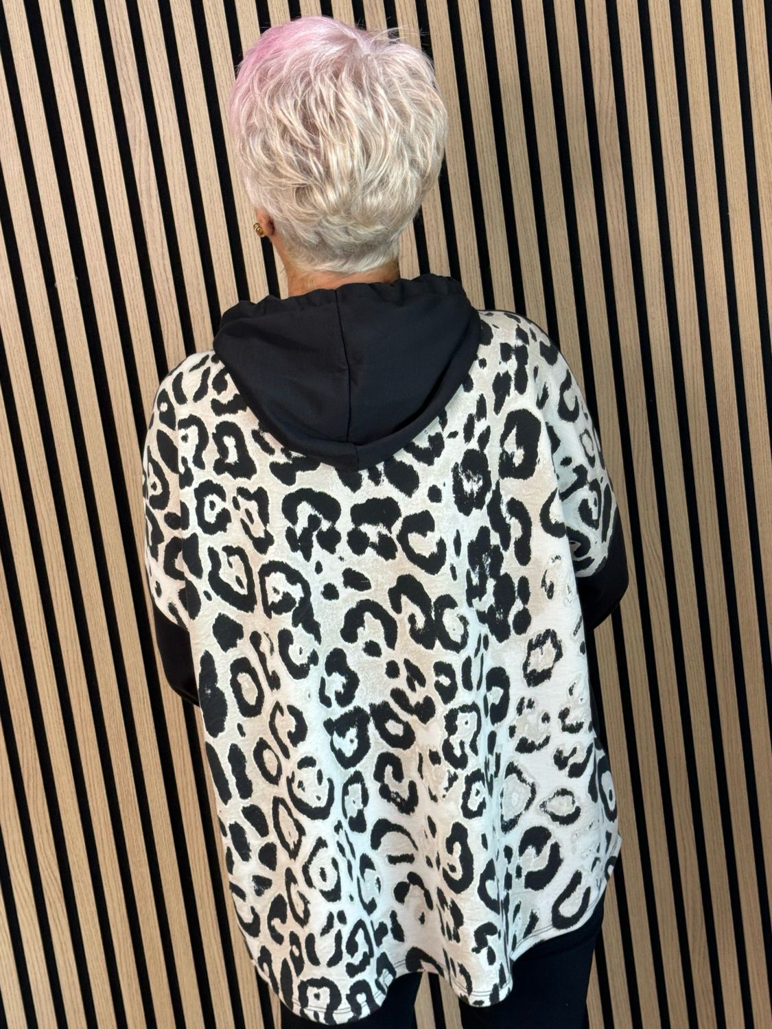 Leopard Print Layered Hoodie - Black