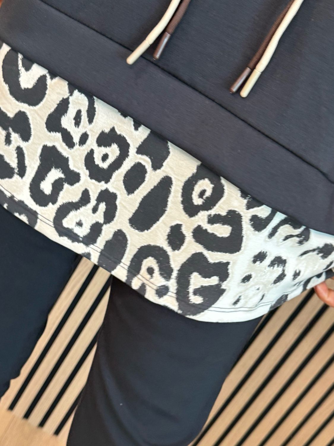 Leopard Print Layered Hoodie - Black
