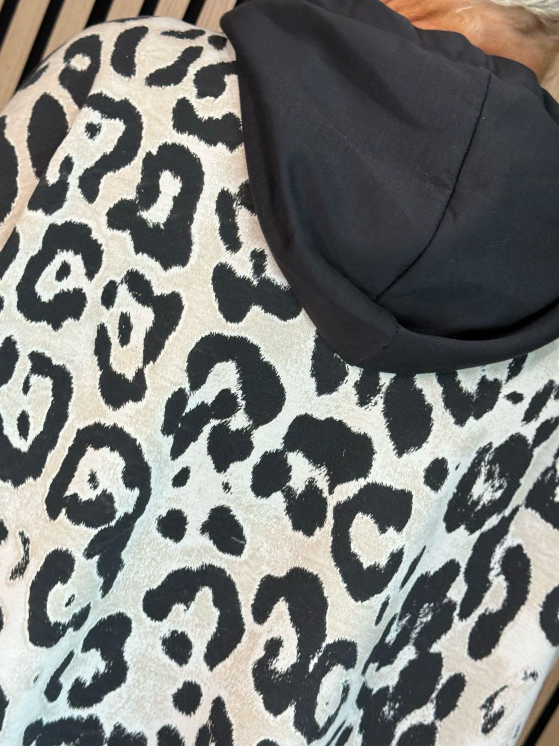 Leopard Print Layered Hoodie - Black