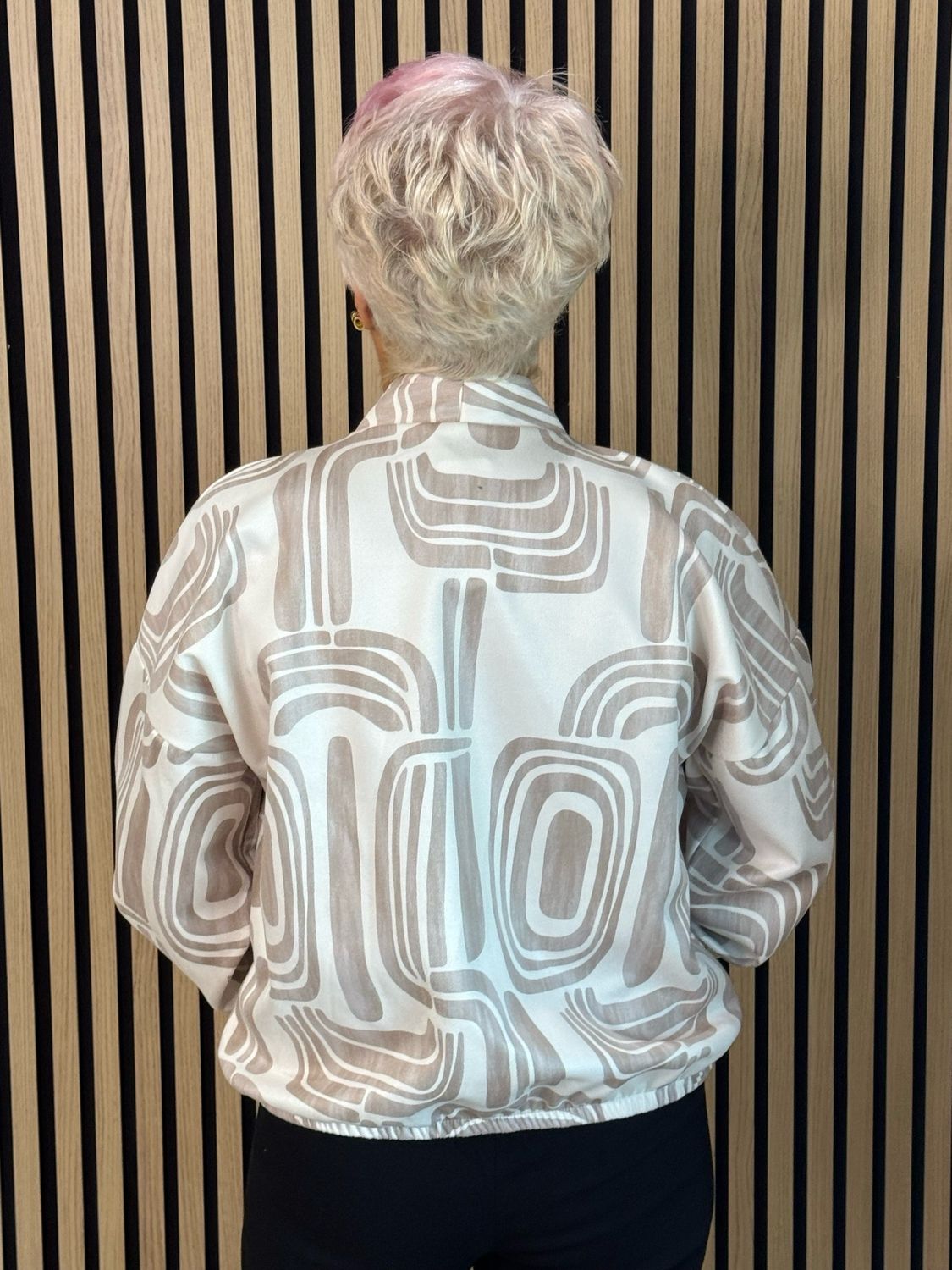 Abstract Print Zip-Up Jacket - Cream/Taupe