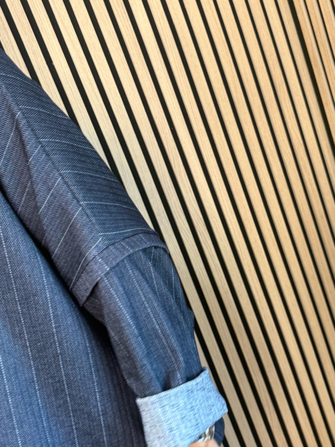 Denim Pinstripe Trouser Suit - Navy