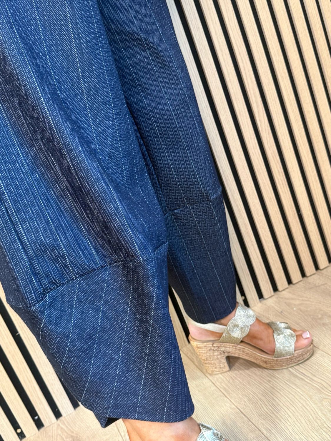Denim Pinstripe Trouser Suit - Navy