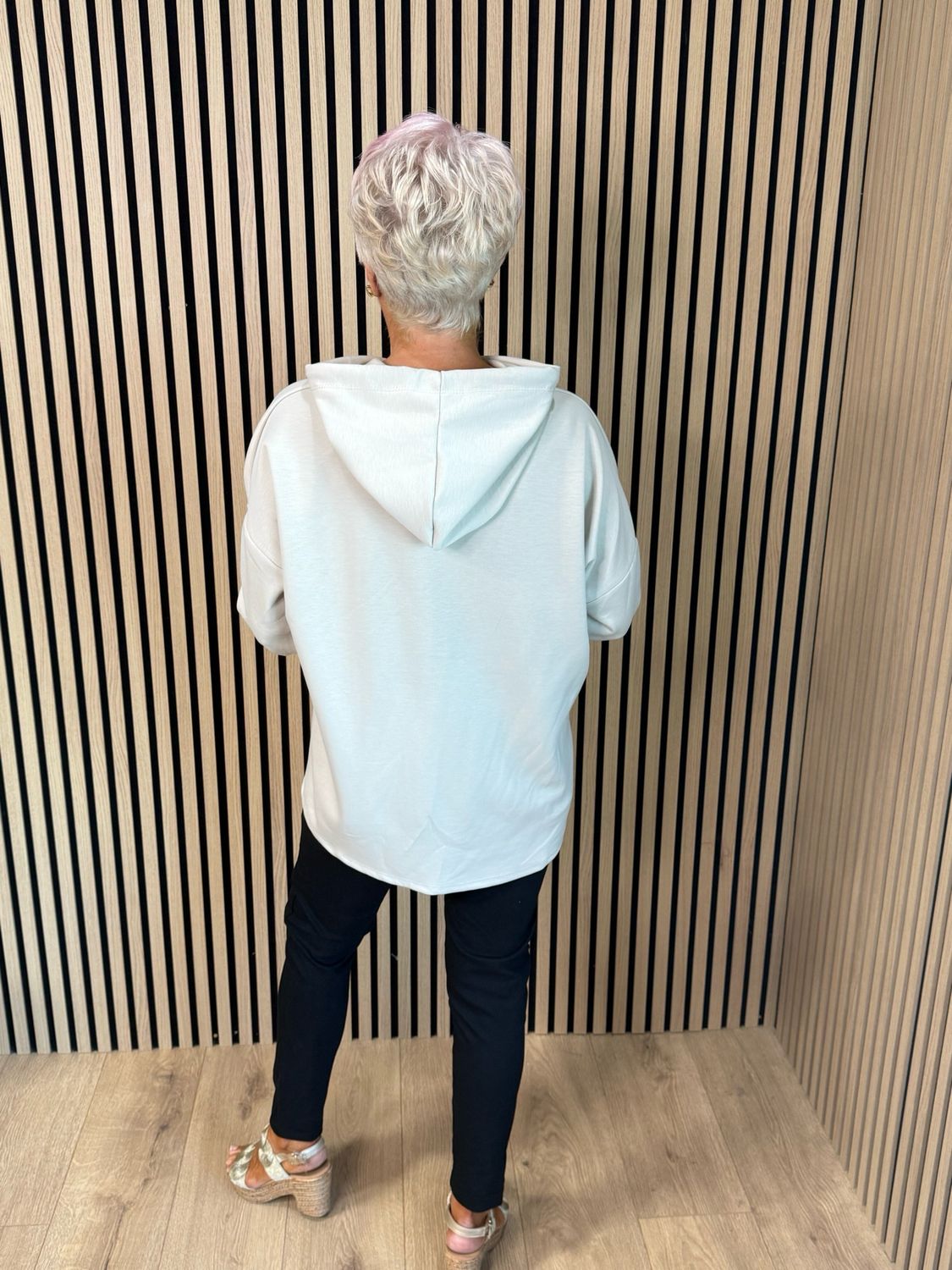 Leopard LOVE embellished Hoodie - Cream