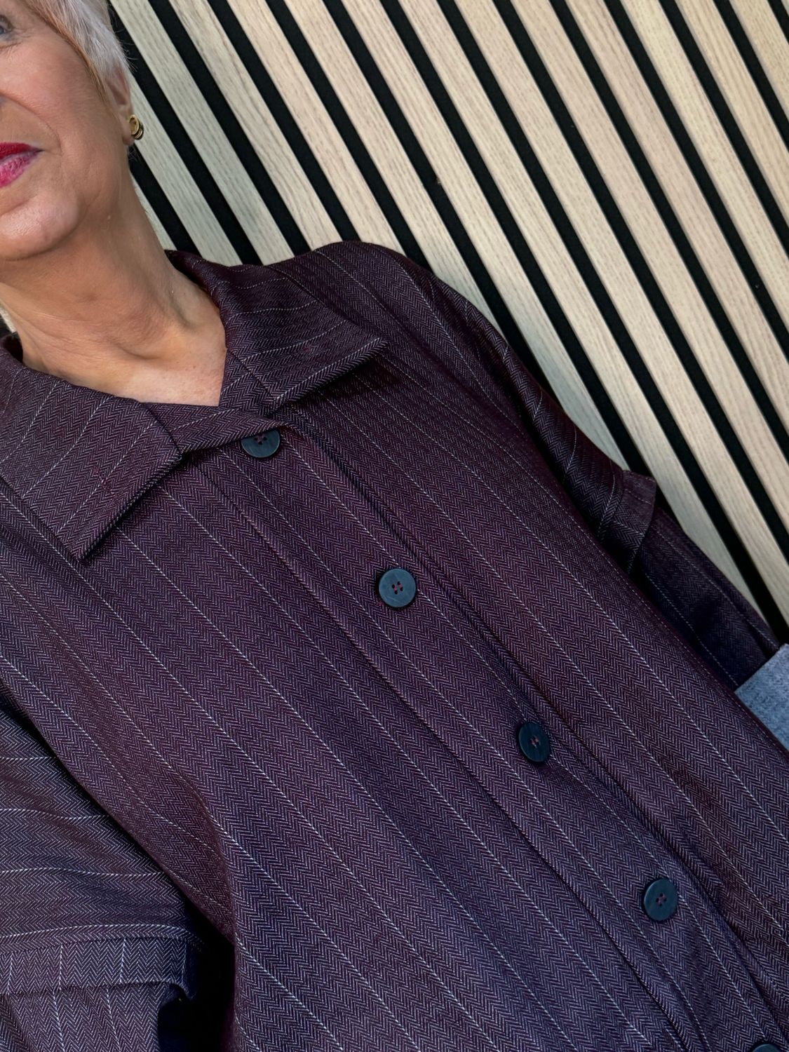Denim Pinstripe Trouser Suit - Burgundy