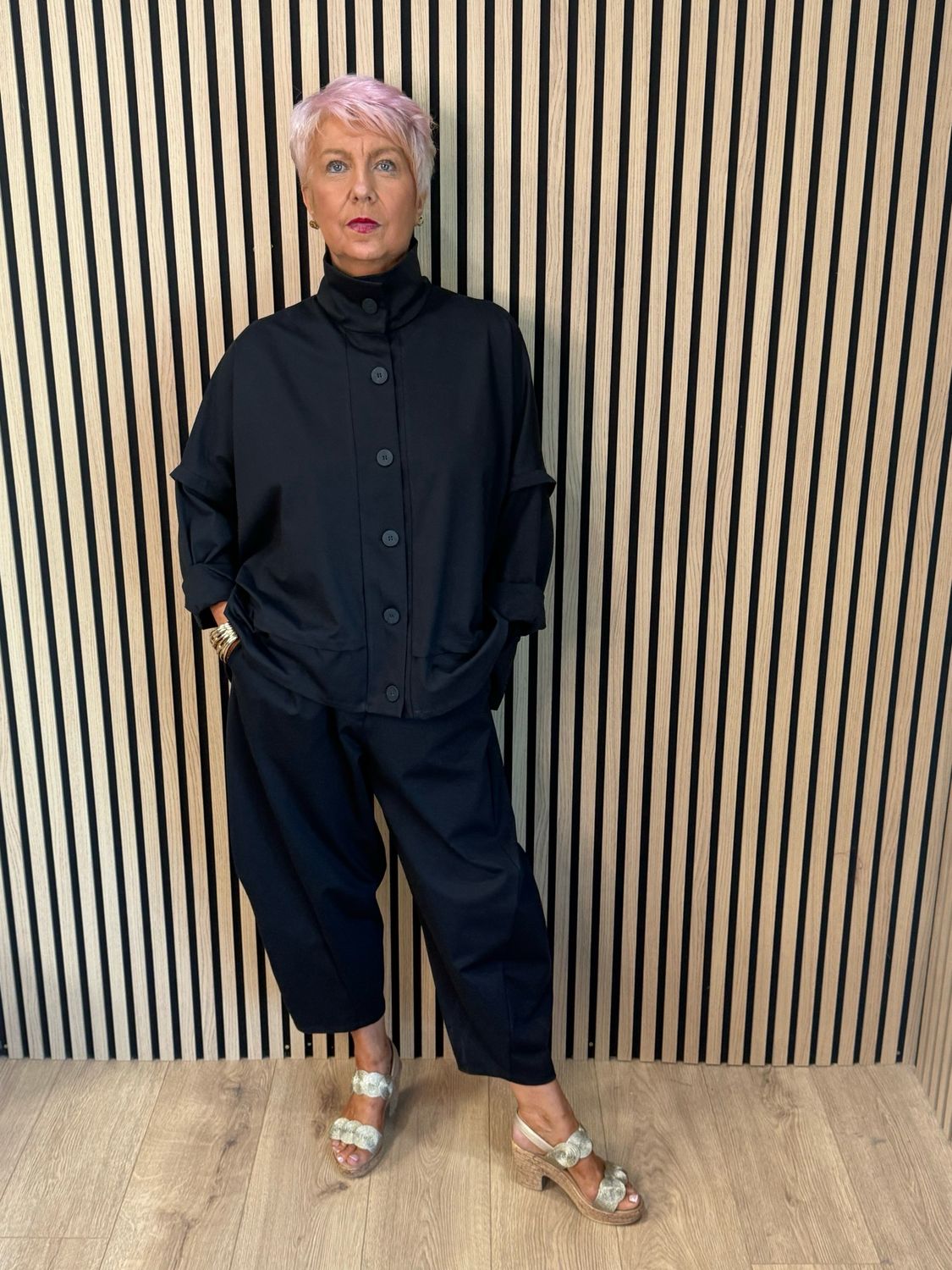 Contemporary Two Piece Balloon Trouser Set - Black