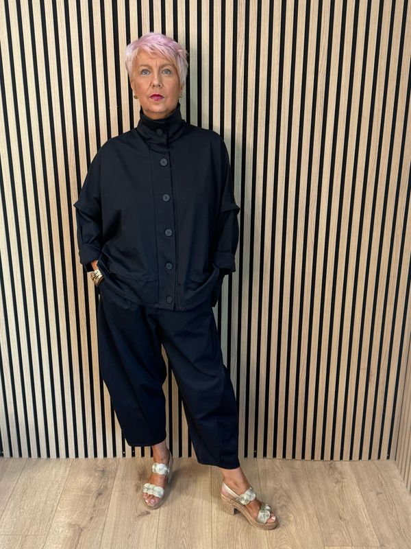 Contemporary Two Piece Balloon Trouser Set - Black