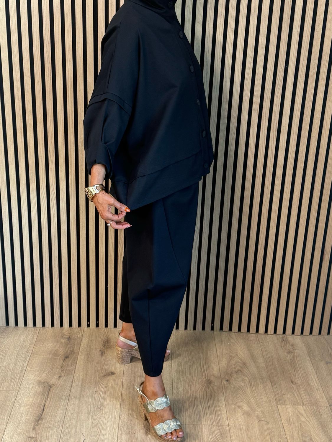 Contemporary Two Piece Balloon Trouser Set - Black