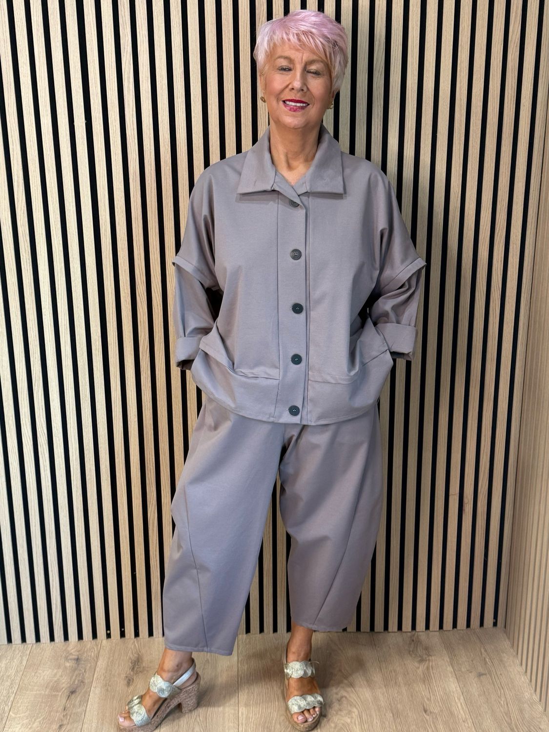 Contemporary Two Piece Balloon Trouser Set- Grey