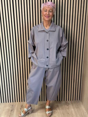 Contemporary Two Piece Balloon Trouser Set- Grey