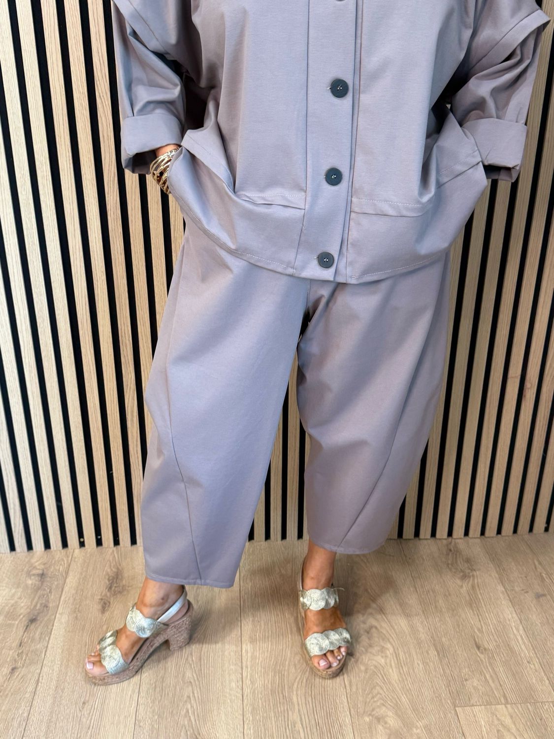 Contemporary Two Piece Balloon Trouser Set- Grey