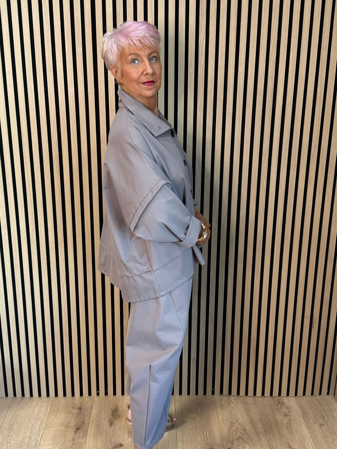 Contemporary Two Piece Balloon Trouser Set- Grey