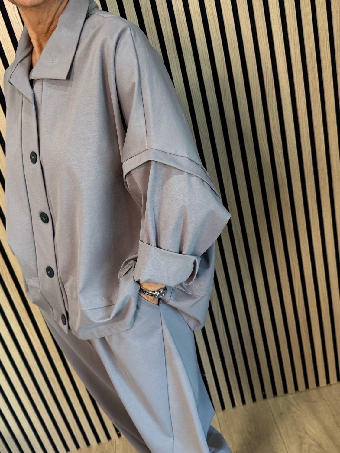 Contemporary Two Piece Balloon Trouser Set- Grey