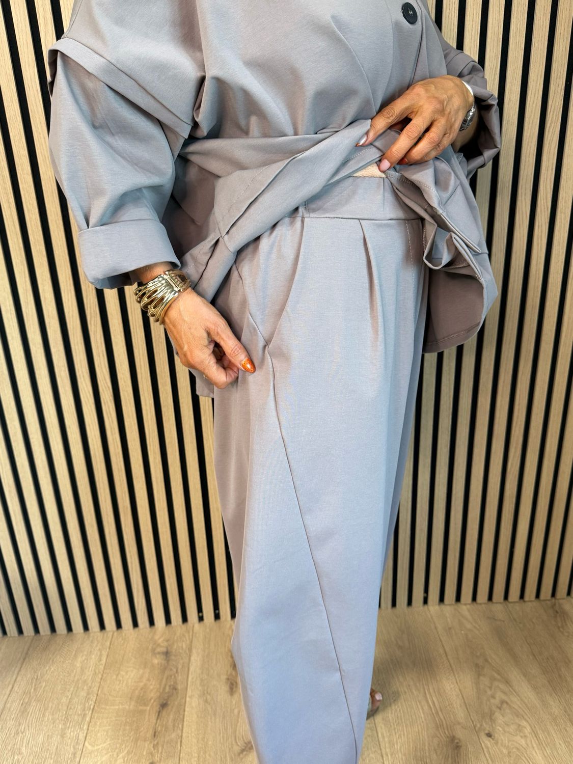 Contemporary Two Piece Balloon Trouser Set- Grey
