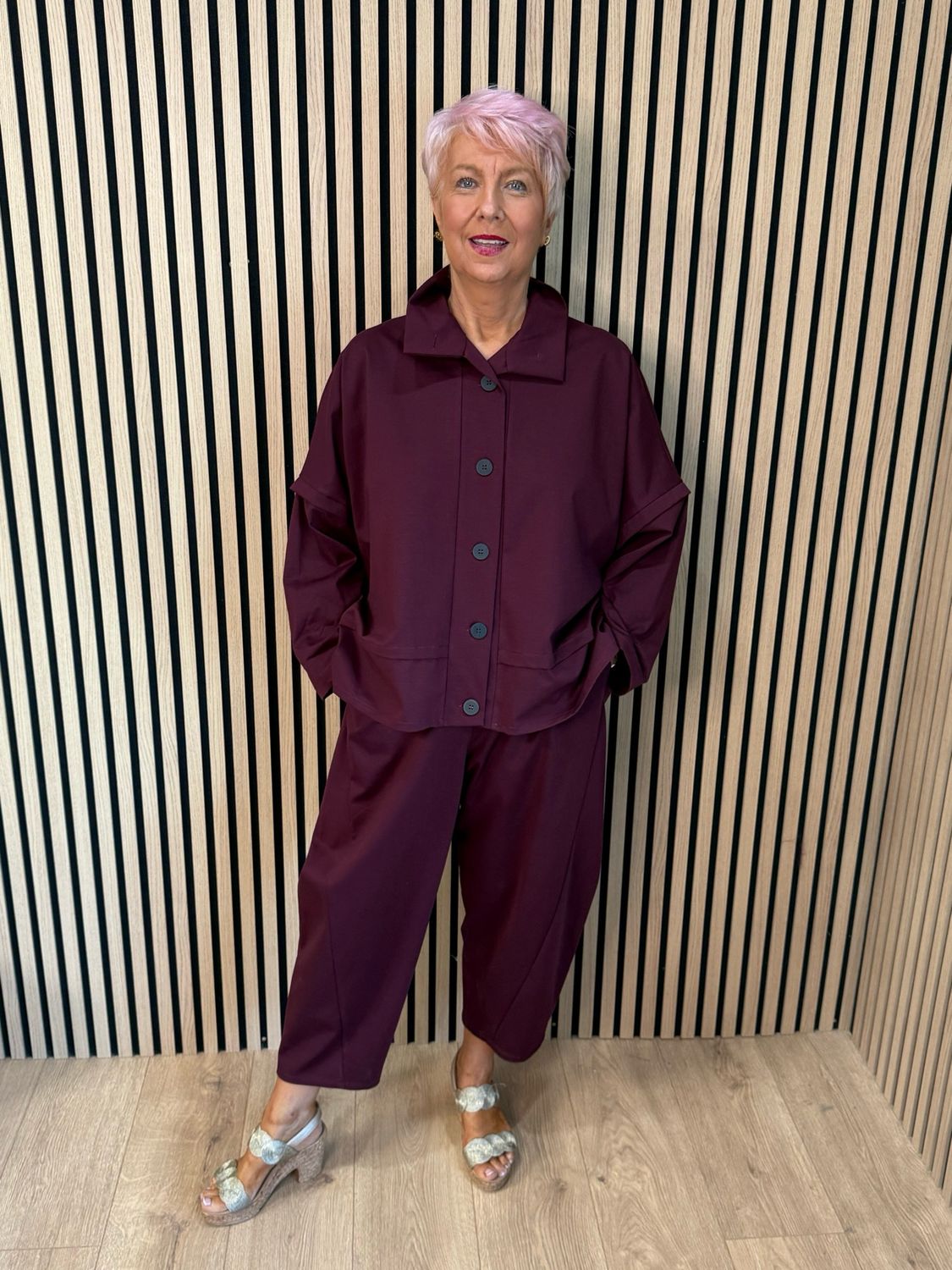 Contemporary Two Piece Balloon Trouser Set - Burgundy