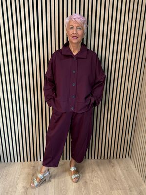 Contemporary Two Piece Balloon Trouser Set - Burgundy