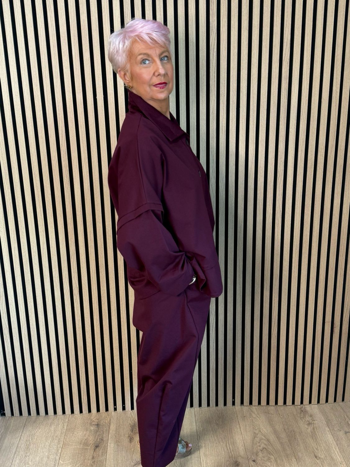 Contemporary Two Piece Balloon Trouser Set - Burgundy