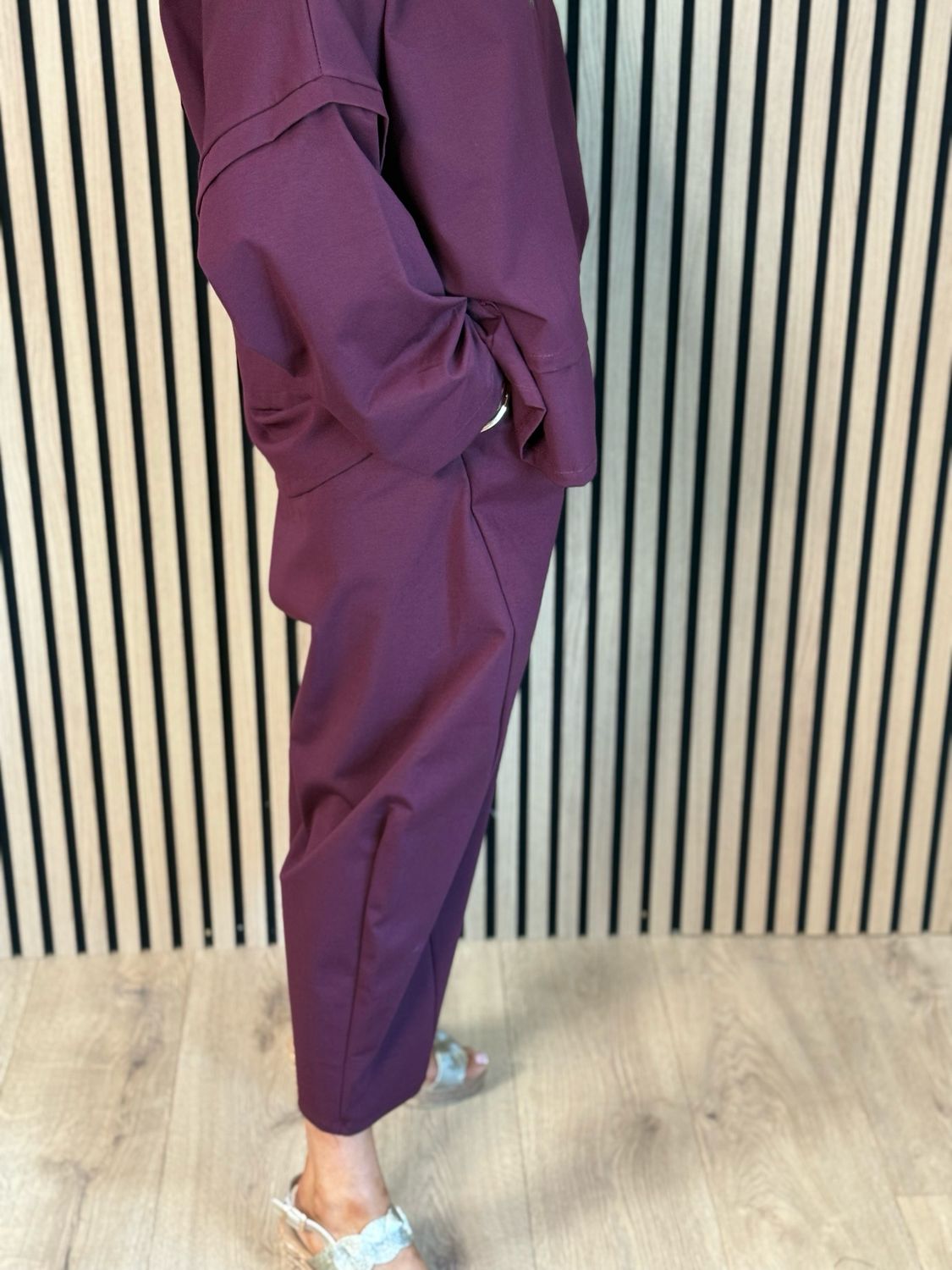 Contemporary Two Piece Balloon Trouser Set - Burgundy