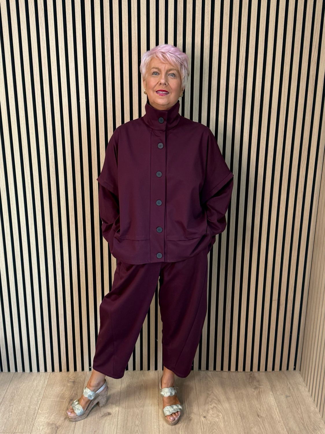 Contemporary Two Piece Balloon Trouser Set - Burgundy