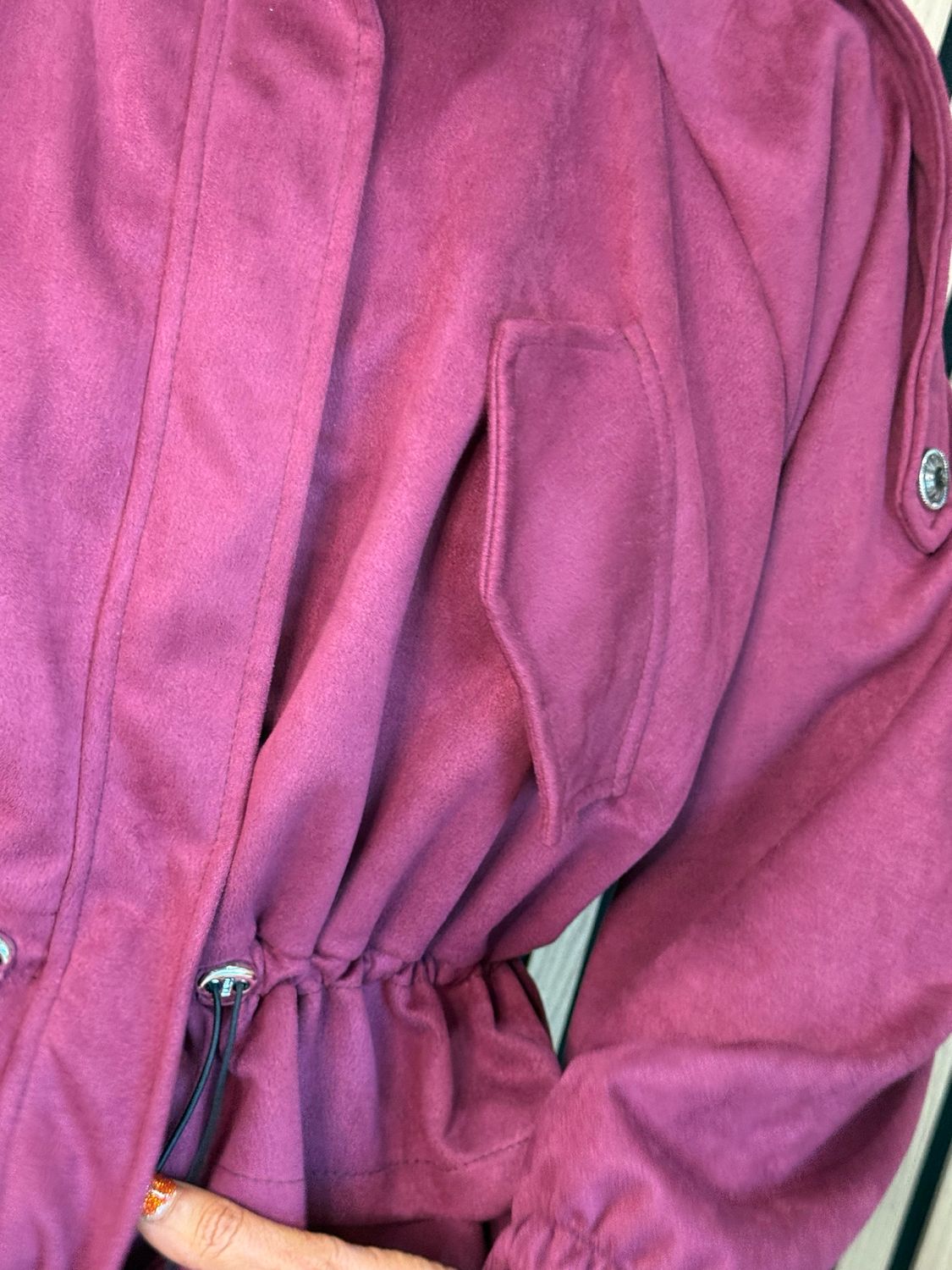 Faux Suede Utility Jacket - Burgundy
