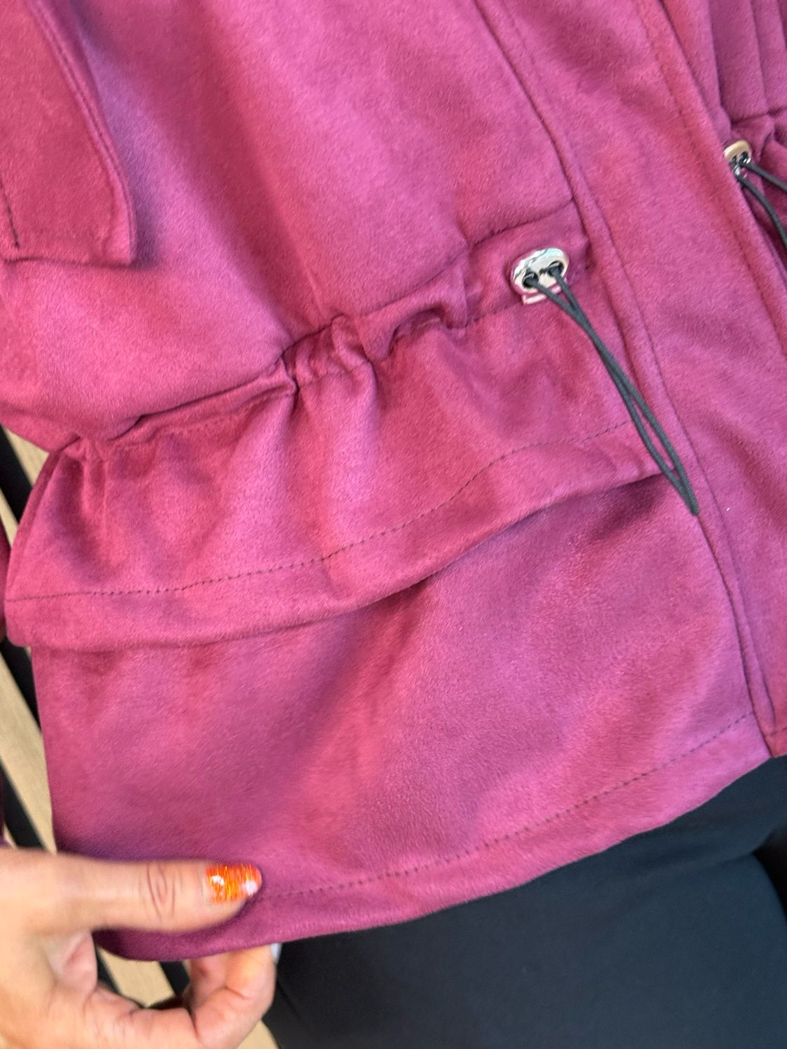 Faux Suede Utility Jacket - Burgundy