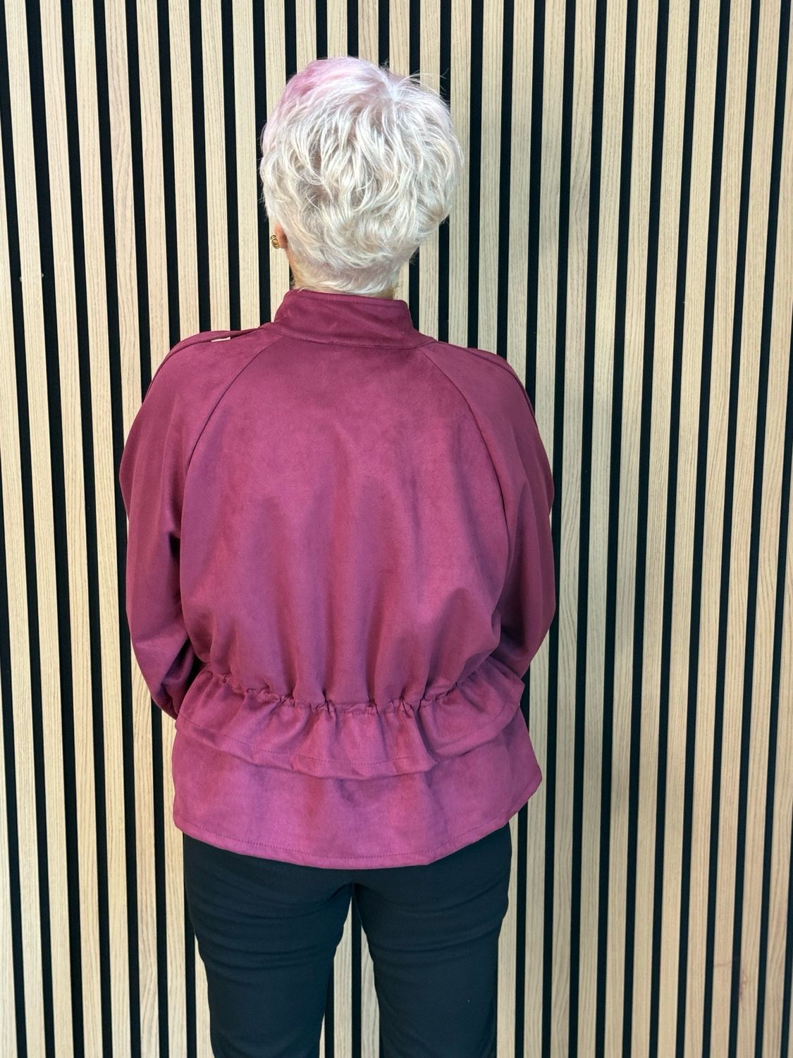 Faux Suede Utility Jacket - Burgundy