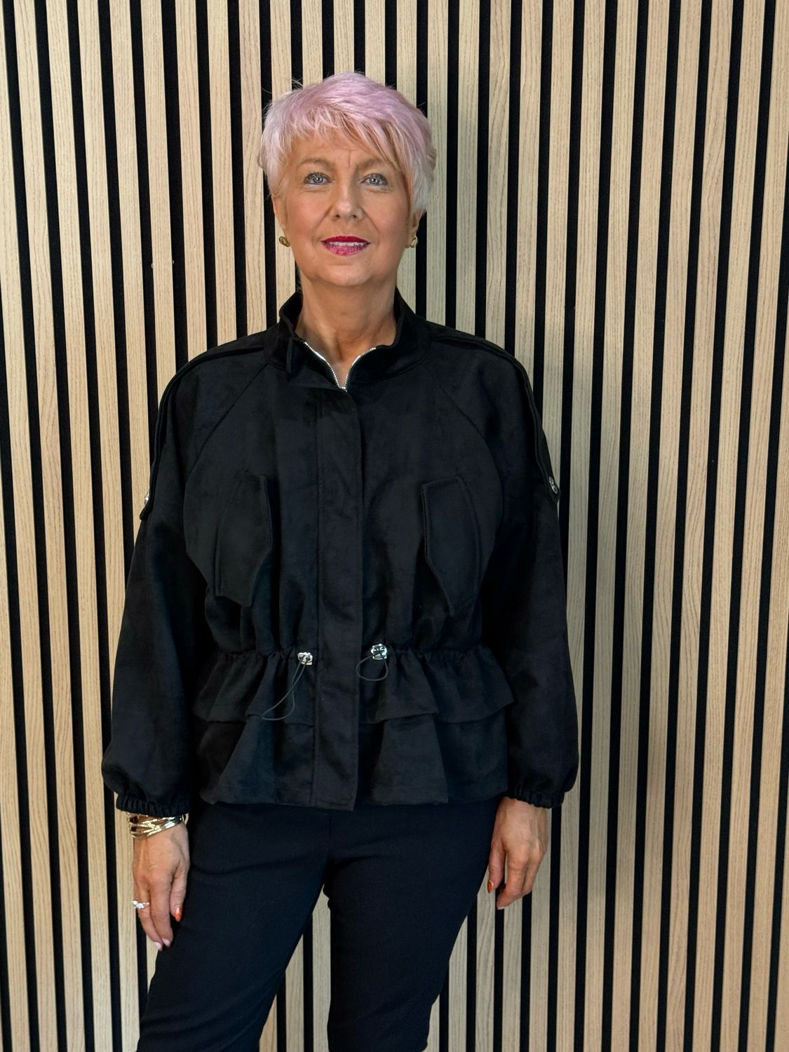 Faux Suede Utility Jacket - Black