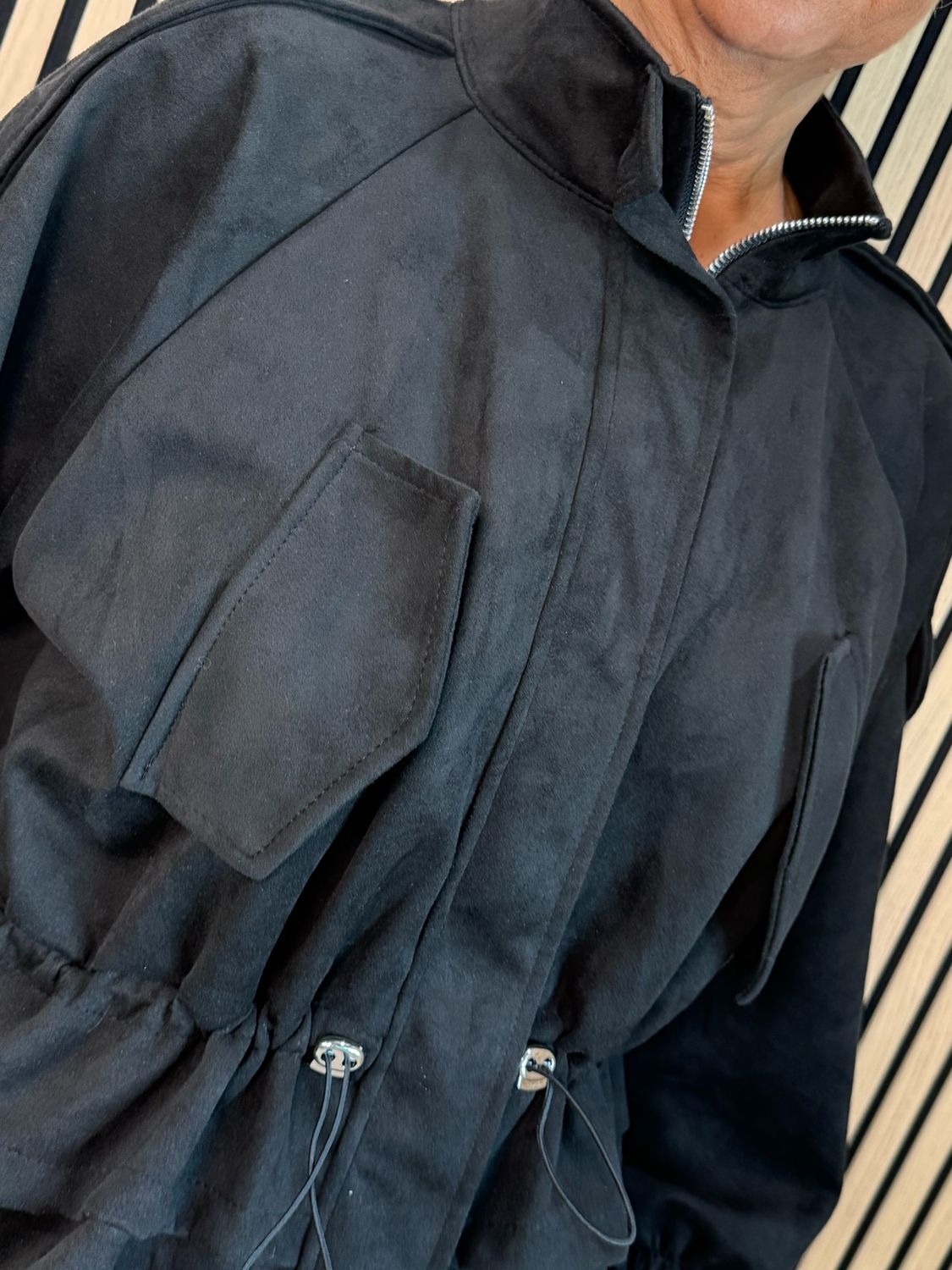 Faux Suede Utility Jacket - Black