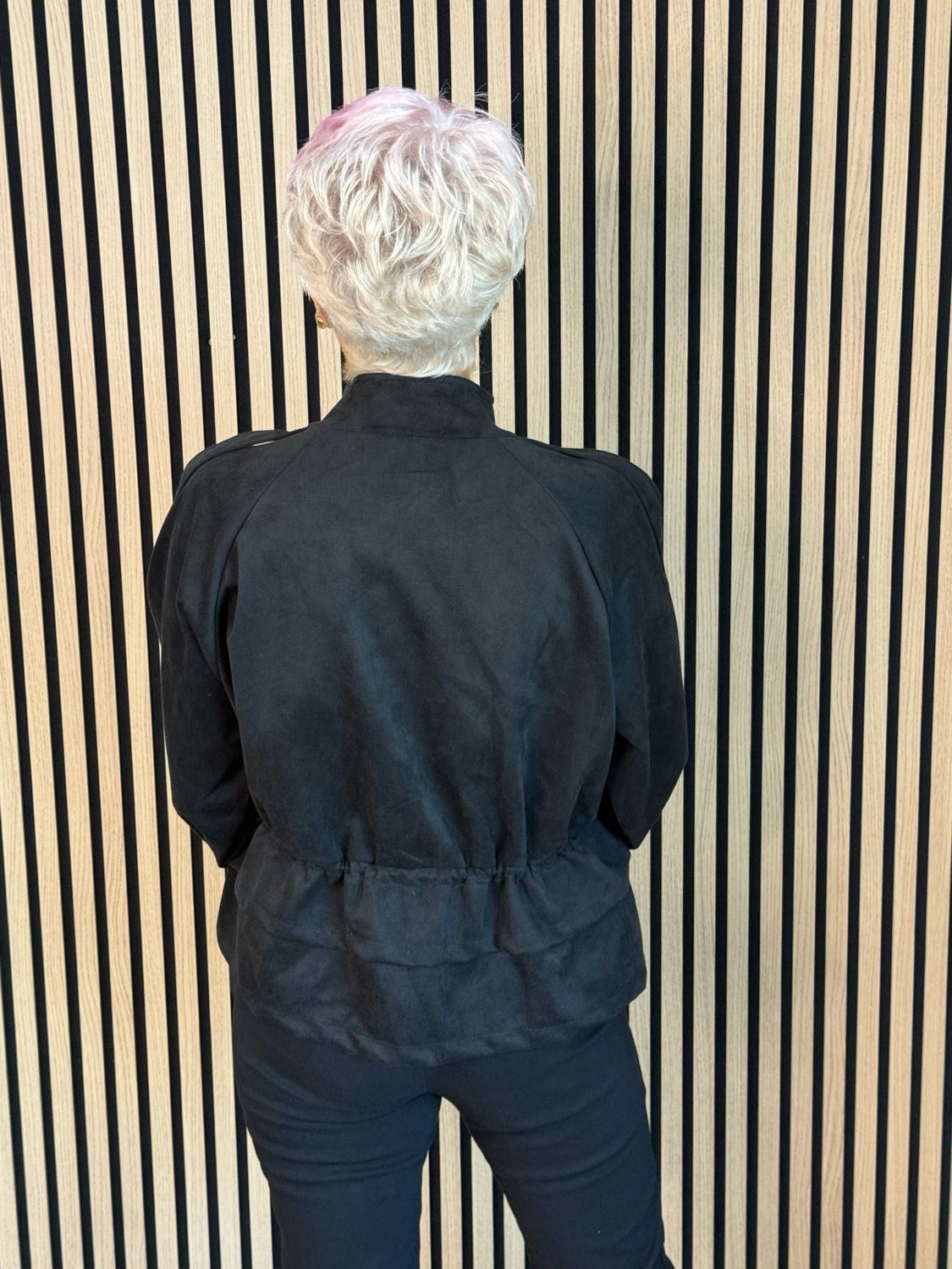 Faux Suede Utility Jacket - Black