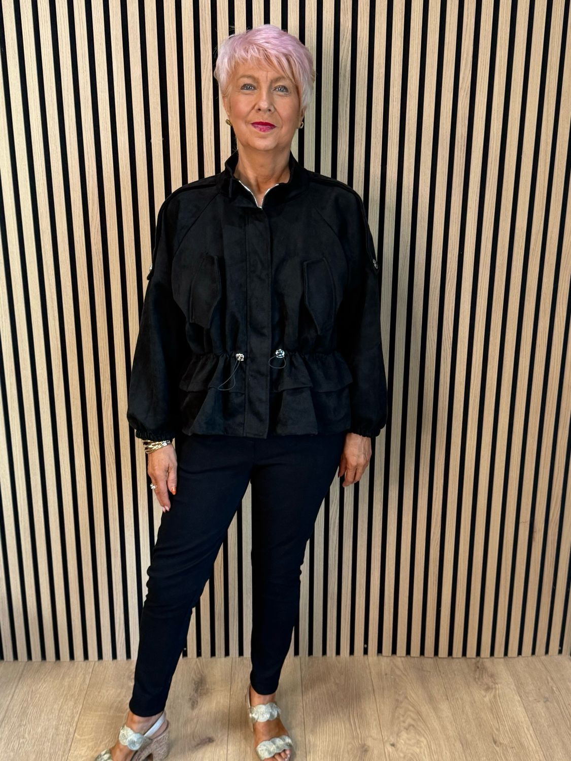Faux Suede Utility Jacket - Black