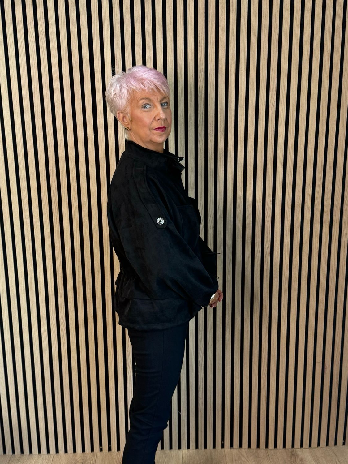 Faux Suede Utility Jacket - Black