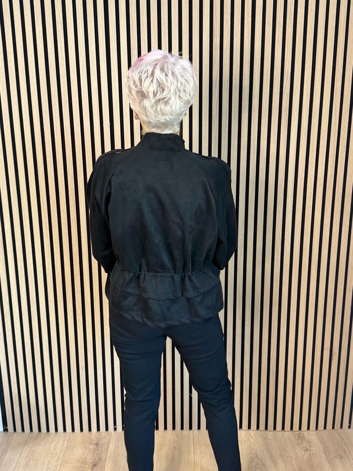 Faux Suede Utility Jacket - Black