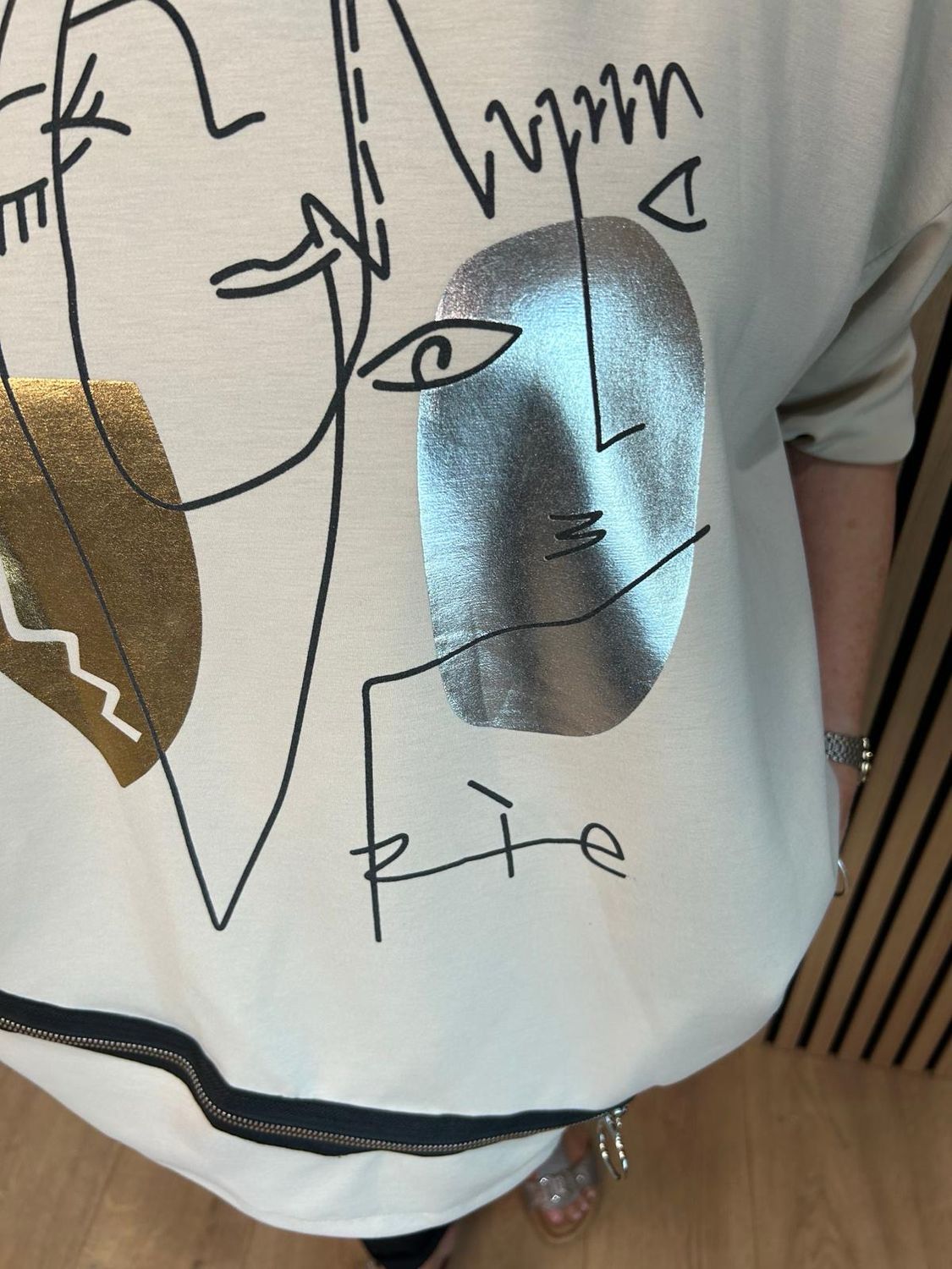 Abstract Face Oversized Hoodie - Cream