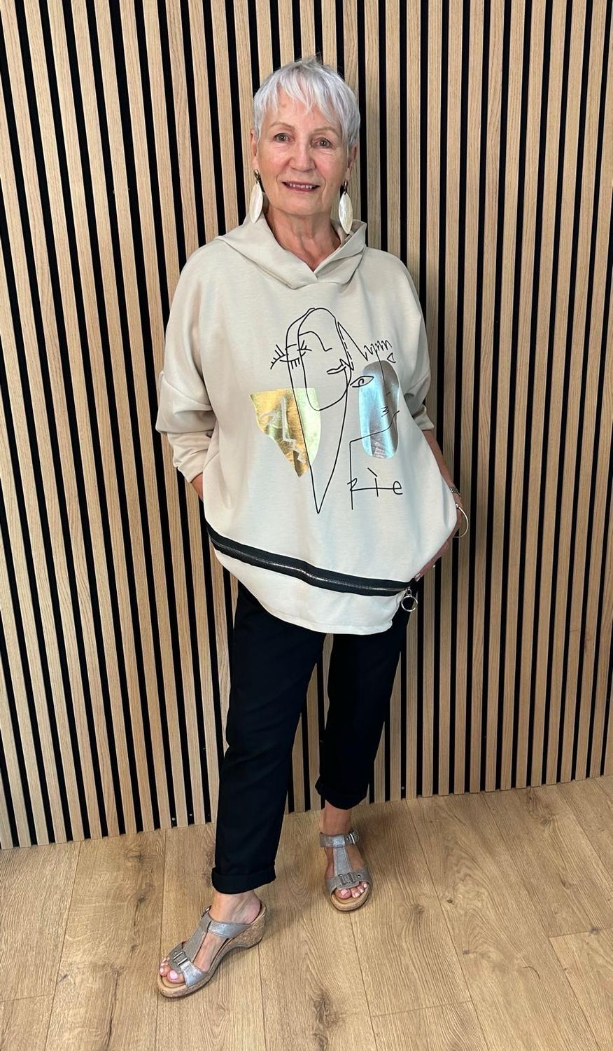 Abstract Face Oversized Hoodie - Cream