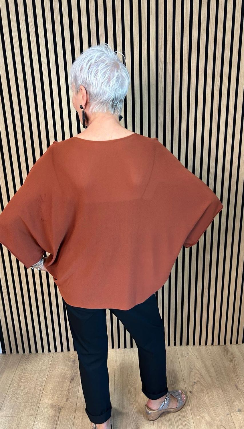 Fine Knit Batwing Top - Rust