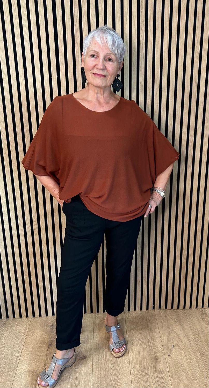 Fine Knit Batwing Top - Rust