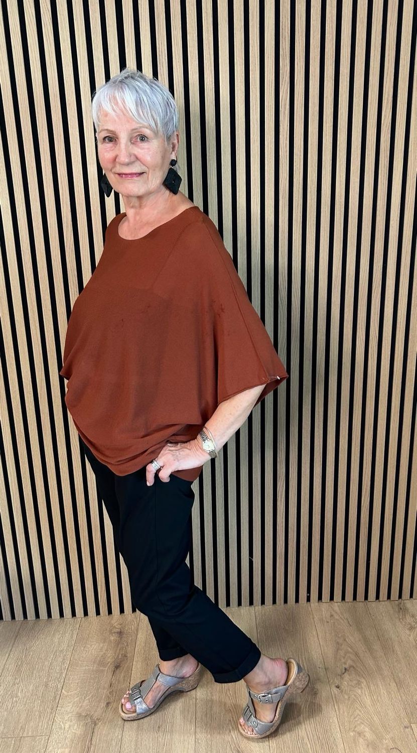 Fine Knit Batwing Top - Rust