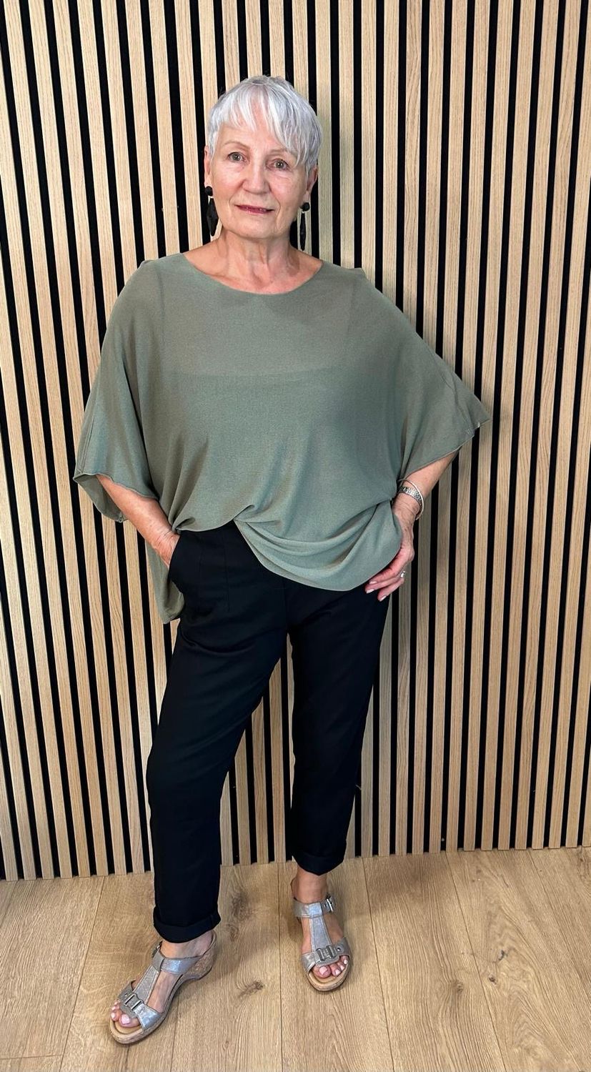Fine Knit Batwing Top - Khaki