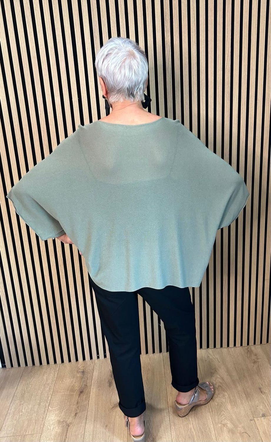 Fine Knit Batwing Top - Khaki