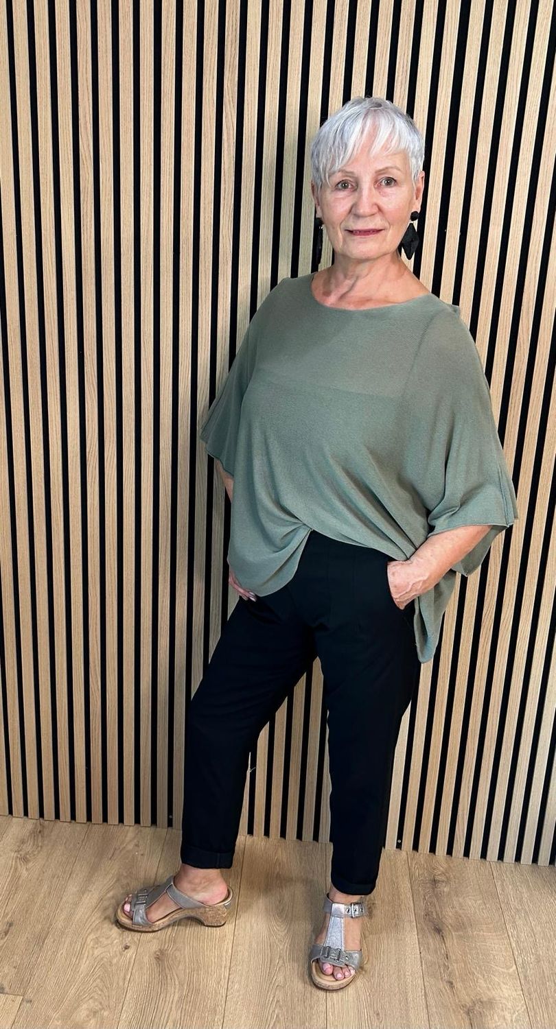 Fine Knit Batwing Top - Khaki