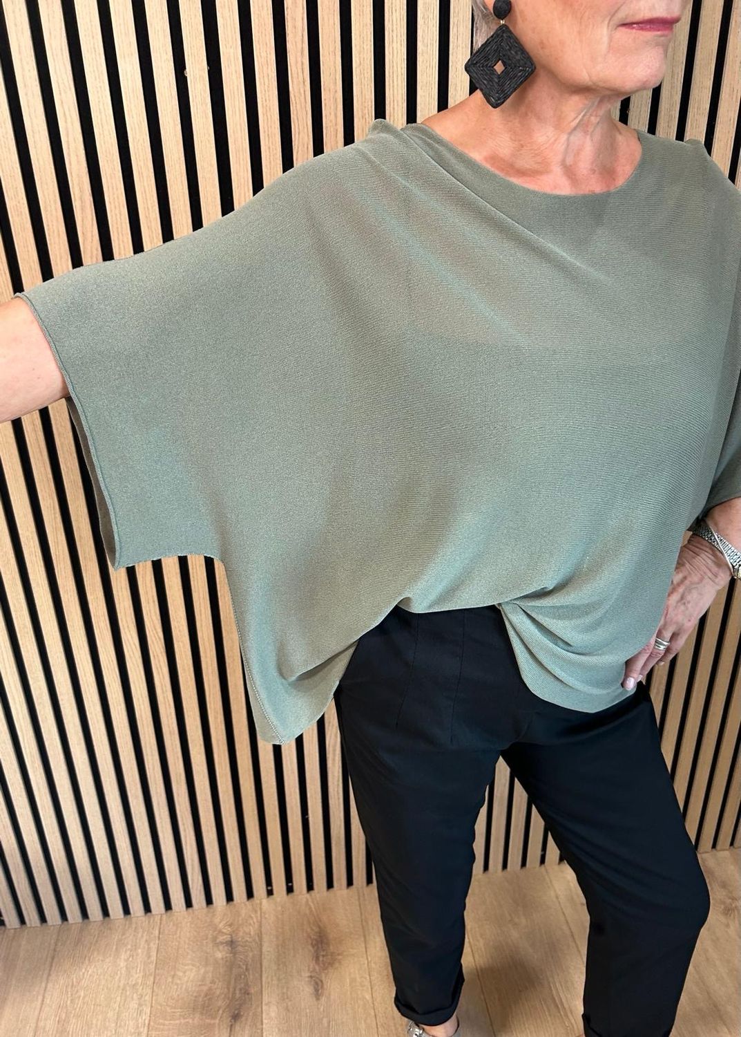 Fine Knit Batwing Top - Khaki