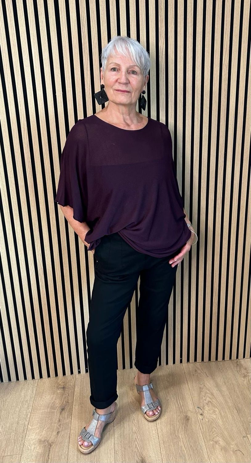 Fine Knit Batwing Top - Plum